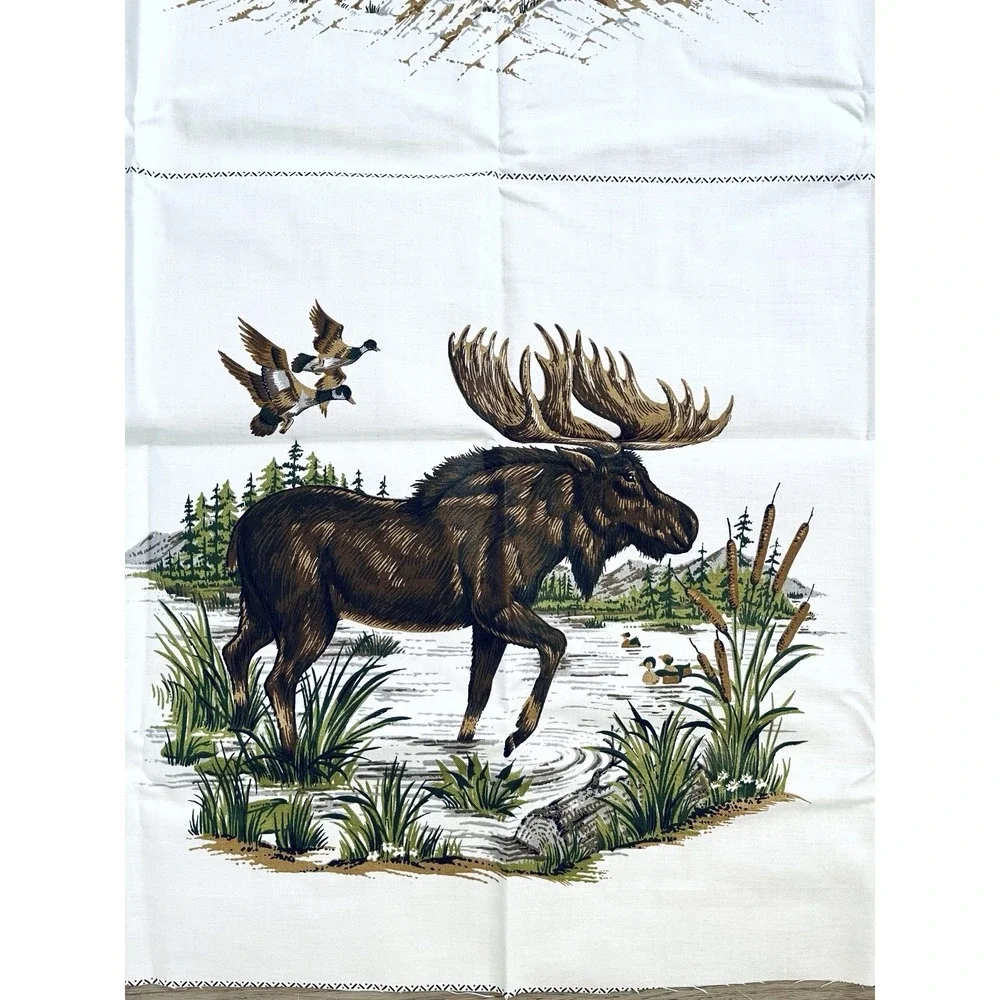 Cranston Fabric Ivory Panels Native American Wildlife Moose Bear Buffalo 37 x 45